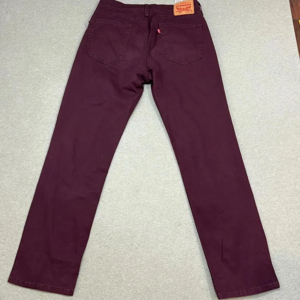 Levis 514 Slim Mens 33x32 Maroon Chino Jeans‎ Casual Burgundy Preppy Gorpcore